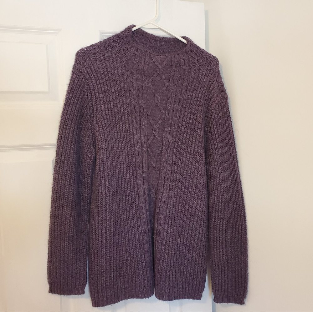Purple Mock Neck Villager Sport Liza Claiborne Sweater Acrylic Nylon Wool Medium